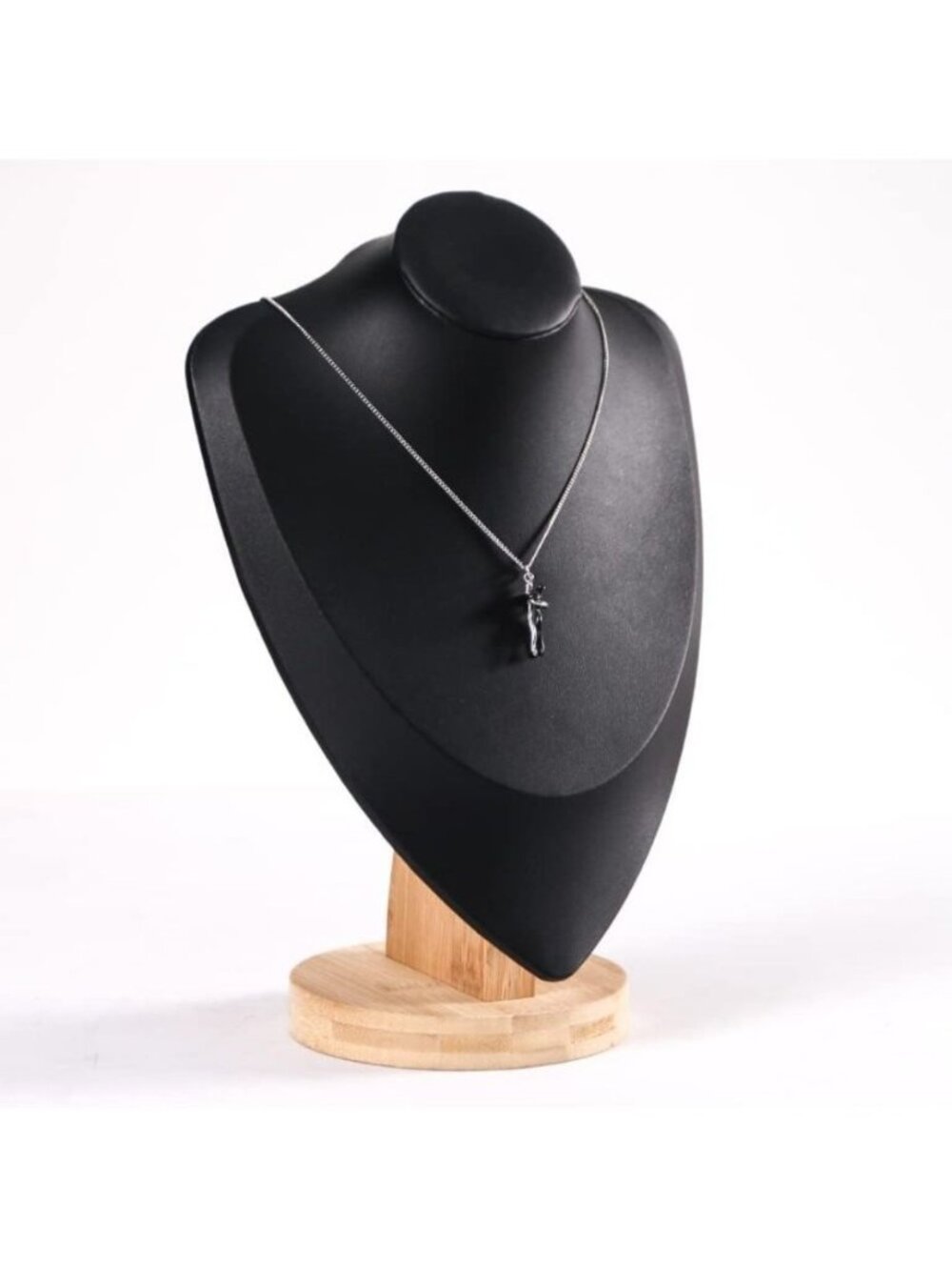 Black Necklace Display Stand Wood Base 11.42" Tall Jewelry Showcases Retail Use